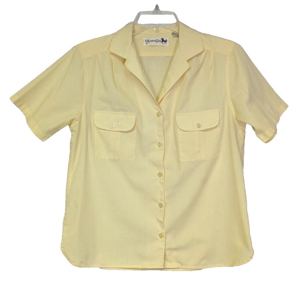 Vintage Hunter's Glen Womens Button Up Shirt Size EU 36 Yellow Short Sleeve